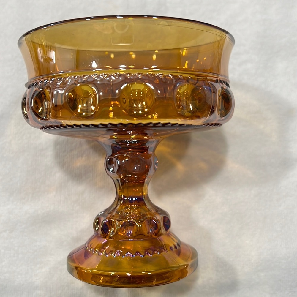 VINTAGE Indiana Glass Amber Carnival Glass Kings Crown Thumbprint….no chips